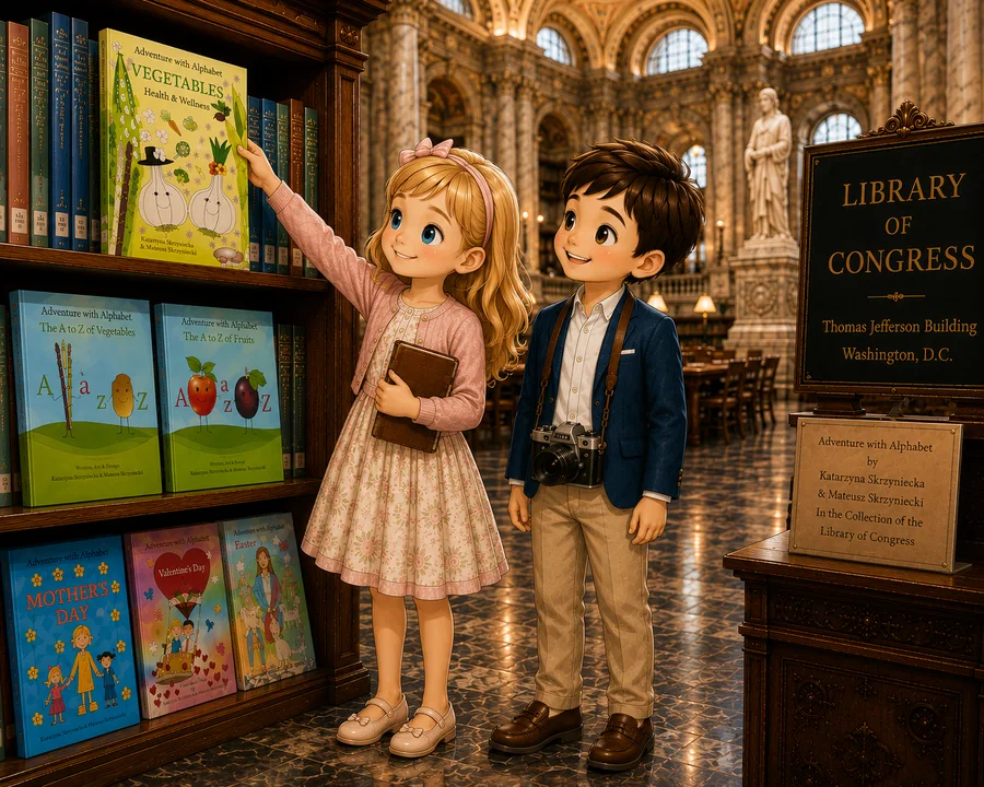 Kasia and Mati discovering Adventure with Alphabet books at the Library of Congress