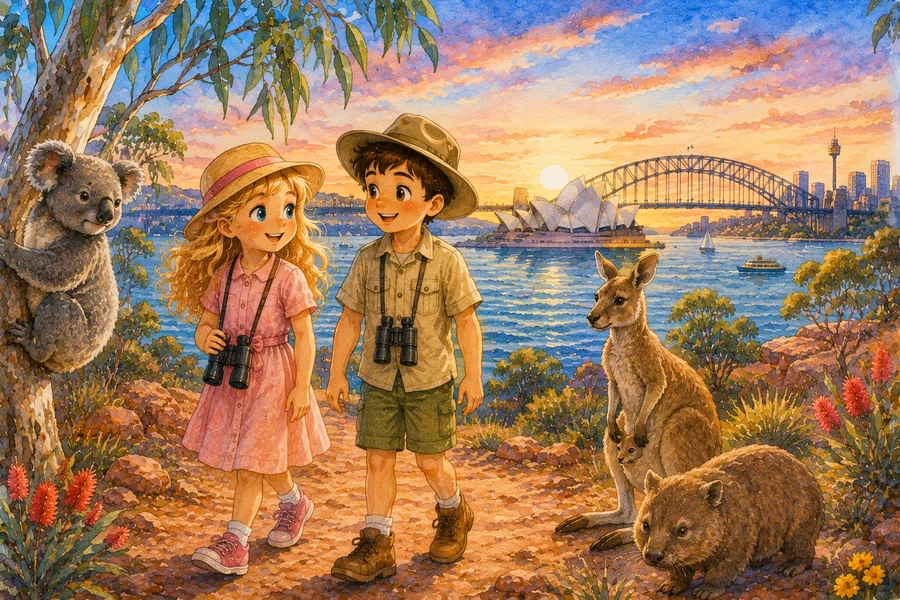 Kasia and Mati exploring Sydney, Australia with native wildlife